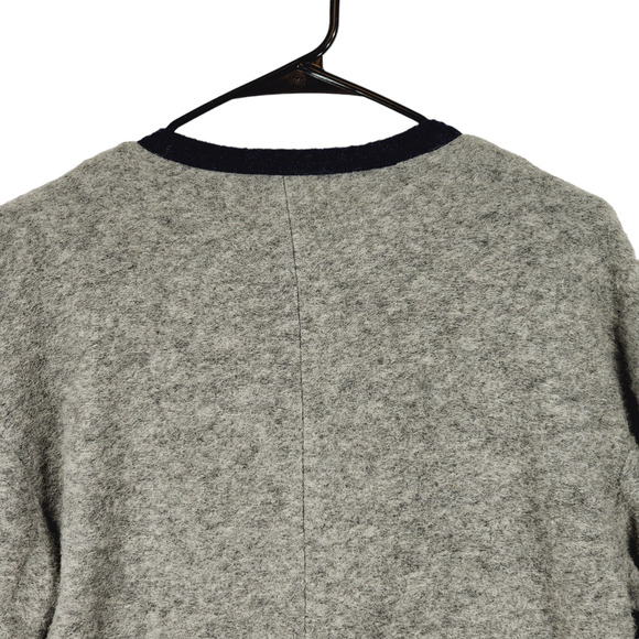 J Crew Boiled Wool Coat Jacket S Women Gray Navy Blue Trim Open Front Lined - Picture 7 of 13